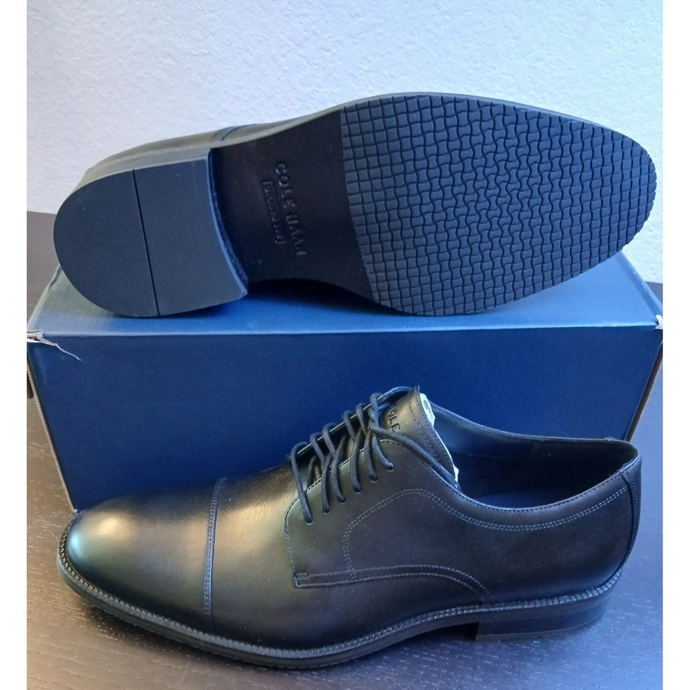 Cole Haan Mens ME Cap Oxford Black Waterproof Leather Dress Shoe Size 9.5 NEW